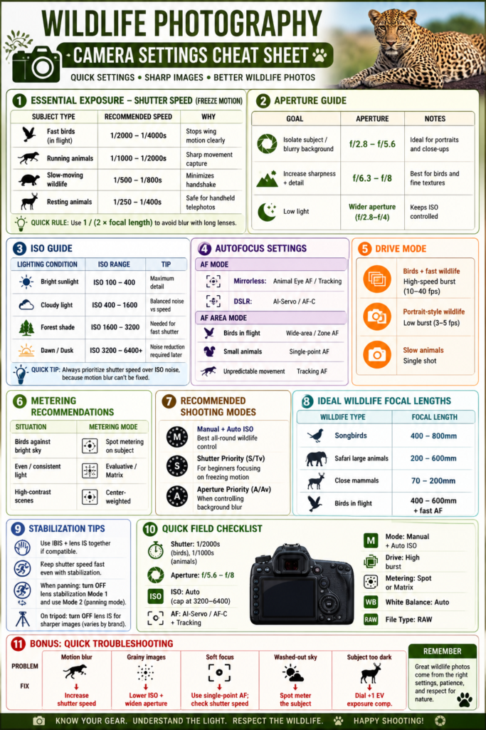 Wildlife photography camera settings cheat sheet